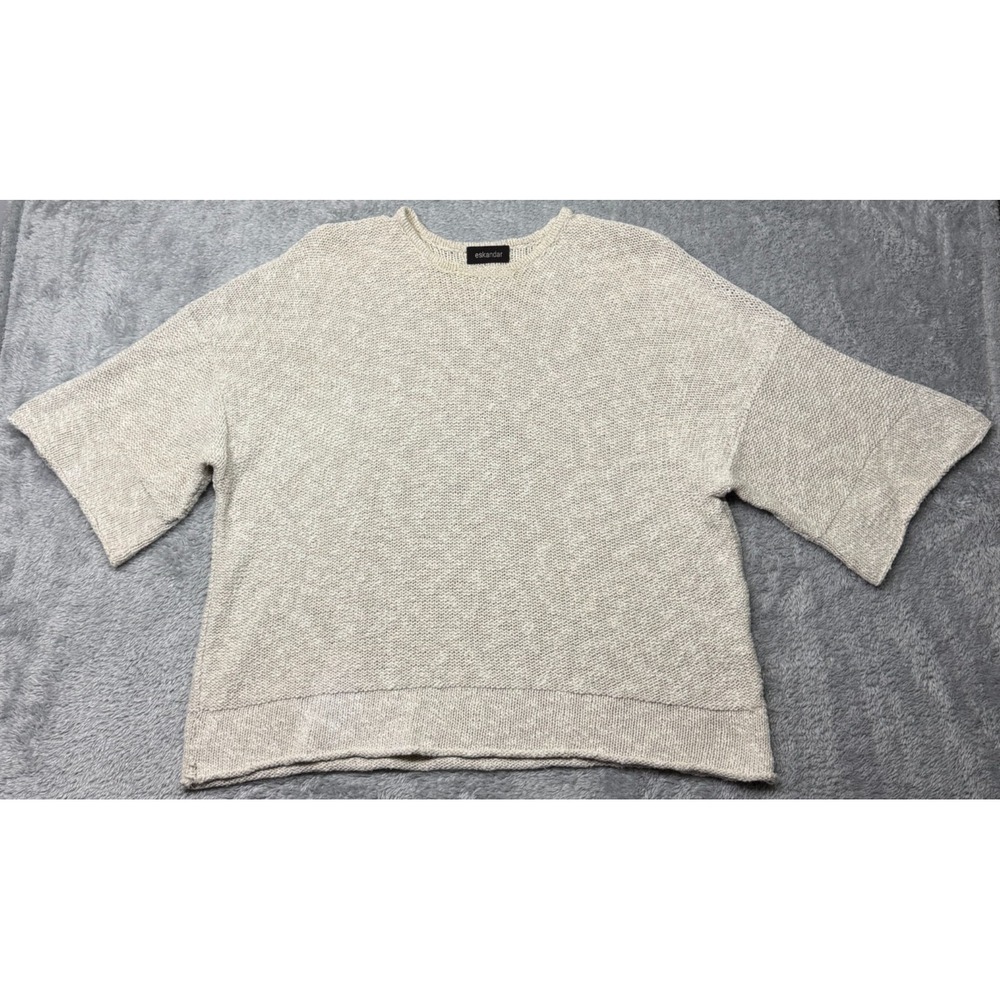 Eskandar Relax Luxe Lagenlook Linen Blend Knit Top Womens OS Oatmeal Scotland